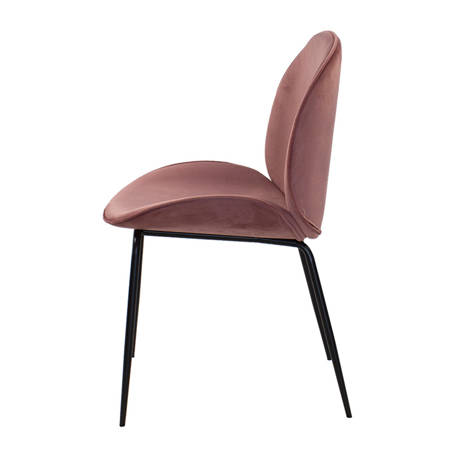 Krzesło welurowe różowe do salonu, na metalowych czarnych nogach 020 