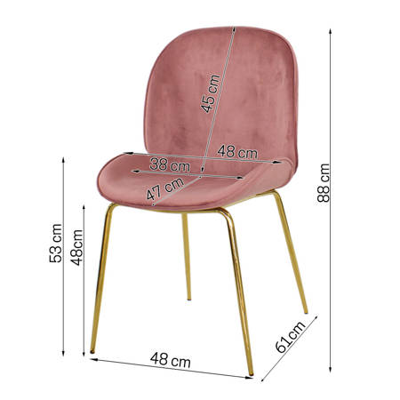 Krzesło welurowe różowe do salonu, na metalowych złotych nogach 020 