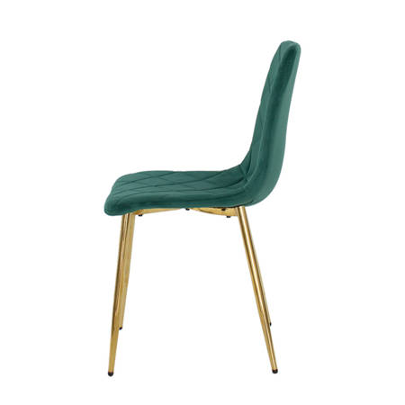 Krzesło welurowe zielone do salonu, na metalowych nogach złoty chrom, wzór karo 049A-V-GR