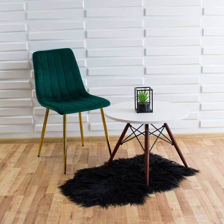Krzesło welurowe zielone do salonu, na metalowych nogach złoty chrom, wzór pasy 049C-V-GR