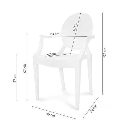 Krzesło z oparciem podłokietnikami nowoczesne stylowe ghost louis 209 białe