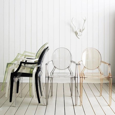 Krzesło z oparciem podłokietnikami nowoczesne stylowe ghost louis 209 dymione
