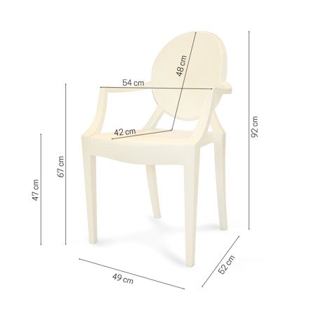 Krzesło z oparciem podłokietnikami nowoczesne stylowe ghost louis 209 kremowe