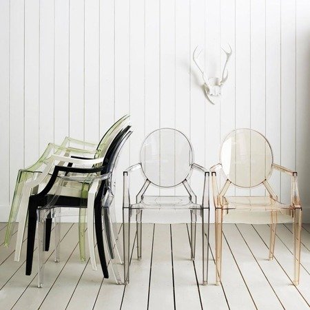 Krzesło z oparciem podłokietnikami nowoczesne stylowe ghost louis 209 transparentne