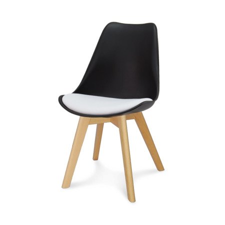 Krzesło z skórzaną białą poduszką na drewnianych bukowych nogach nowoczesne czarne 007 GG