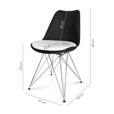 Krzesło z skórzaną białą poduszką na metalowych chromowanych nogach tulipan czarne 219