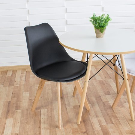 Krzesło z skórzaną czarną poduszką na drewnianych bukowych nogach nowoczesne czarne 007 WF