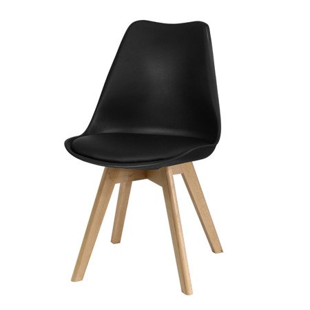 Krzesło z skórzaną czarną poduszką na drewnianych bukowych nogach nowoczesne czarny 007TZ