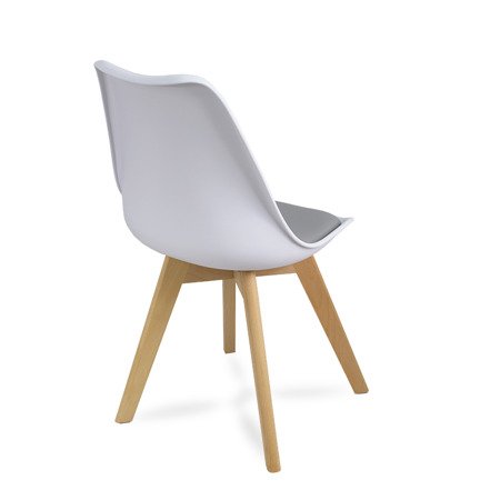 Krzesło z skórzaną szarą poduszką na drewnianych bukowych nogach nowoczesne białe 007 GG