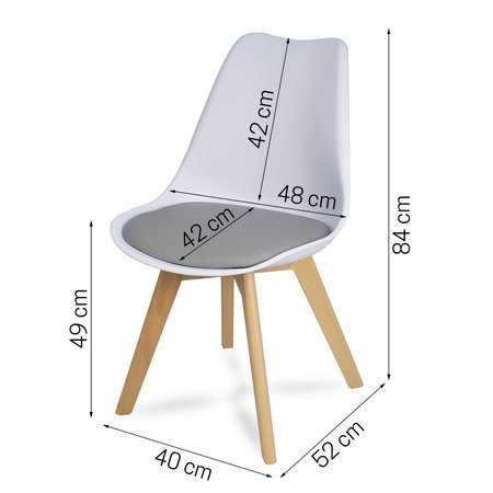 Krzesło z skórzaną szarą poduszką na drewnianych bukowych nogach nowoczesne białe 007 TK