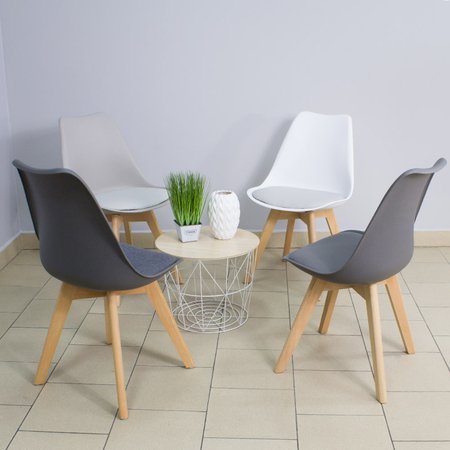 Krzesło z skórzaną szarą poduszką na drewnianych bukowych nogach nowoczesne białe 007 WF