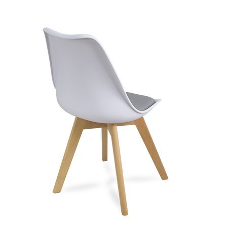 Krzesło z skórzaną szarą poduszką na drewnianych bukowych nogach nowoczesne białe 007 WF
