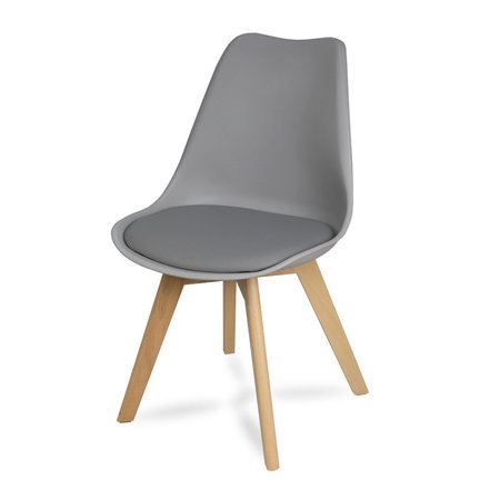 Krzesło z skórzaną szarą poduszką na drewnianych bukowych nogach nowoczesne ciemno szare 007 WF