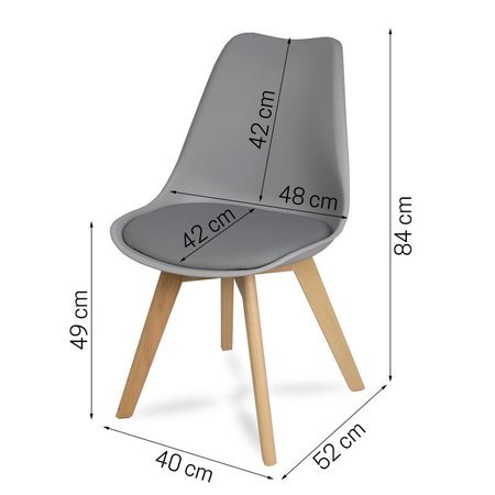 Krzesło z skórzaną szarą poduszką na drewnianych bukowych nogach nowoczesne ciemno szare 007 WF