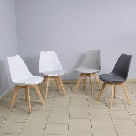 Krzesło z skórzaną szarą poduszką na drewnianych bukowych nogach nowoczesne szare 007 WF