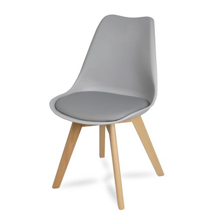 Krzesło z skórzaną szarą poduszką na drewnianych bukowych nogach nowoczesne szary 007TZ