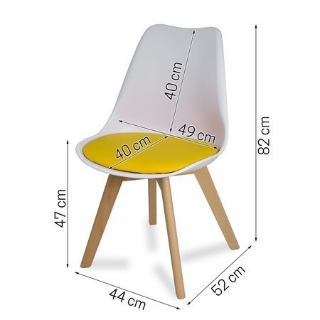 Krzesło z skórzaną żółtą poduszką na drewnianych bukowych nogach nowoczesne białe 007 WF