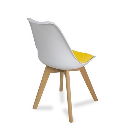 Krzesło z skórzaną żółtą poduszką na drewnianych bukowych nogach nowoczesne białe 007 WF