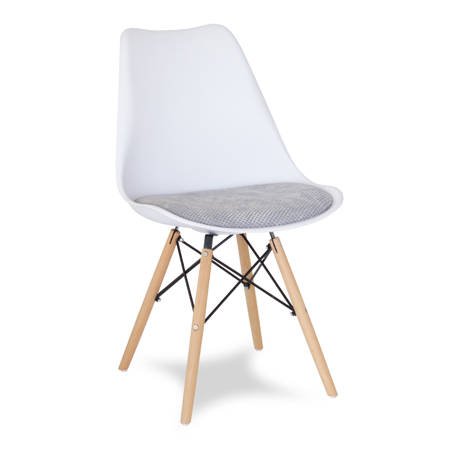 Krzesło z tapicerowaną poduszką na drewnianych bukowych nogach skandynawskie białe 053-T3