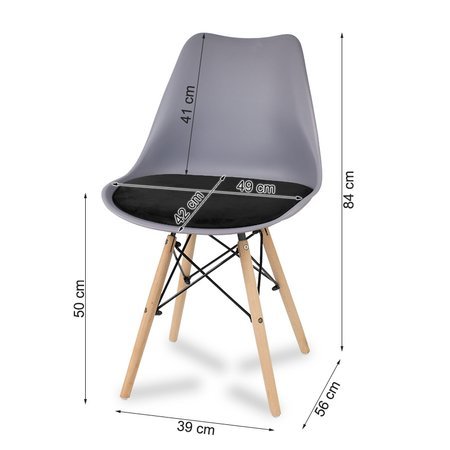 Krzesło z welurową czarną poduszką na drewnianych bukowych nogach nowoczesne szare 053G-B