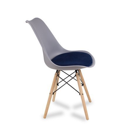 Krzesło z welurową niebieską poduszką na drewnianych bukowych nogach nowoczesne szare 053G-BL