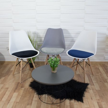 Krzesło z welurową szarą poduszką na drewnianych bukowych nogach nowoczesne białe 053W-G