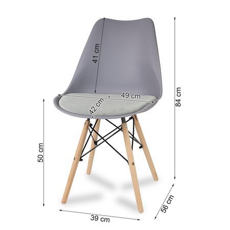 Krzesło z welurową szarą poduszką na drewnianych bukowych nogach nowoczesne szare 053G-G