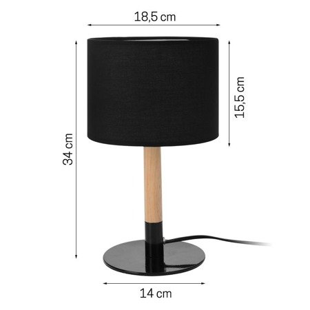 Lampa drewniana nocna stołowa stojąca abażur biurkowa do sypialni czarna - DW0100B