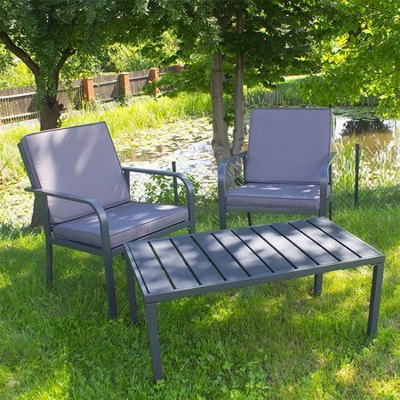 Meble ogrodowe zestaw na taras ławka fotel stolik z poduszkami szare R-X009
