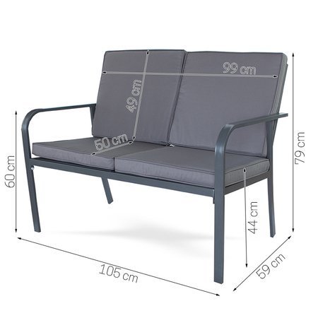 Meble ogrodowe zestaw na taras ławka fotel stolik z poduszkami szare R-X009