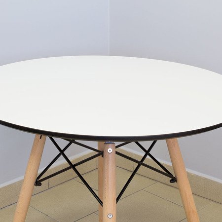 Nowoczesny okrągły stół na drewnianych bukowych nogach wzmocniony stylowy biały średnica 80 cm SS301-080