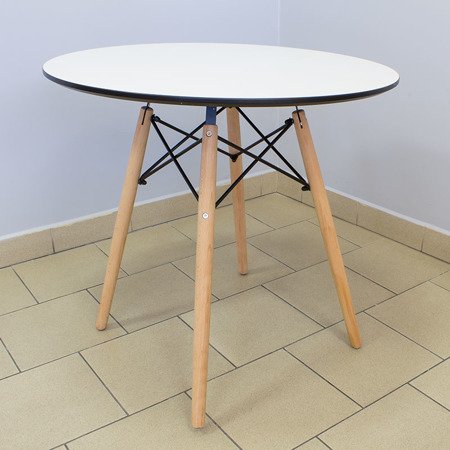 Nowoczesny okrągły stół na drewnianych bukowych nogach wzmocniony stylowy biały średnica 80 cm SS301-080
