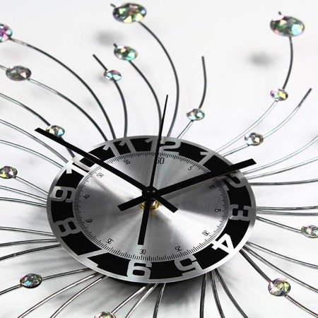 Nowoczesny srebrny zegar ścienny wiszący kropelki z kryształkami biała tarcza z aluminium M-04