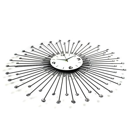 Okrągły czarny nowoczesny zegar cristal ścienny wiszący z kryształkami białą tarczą M-06