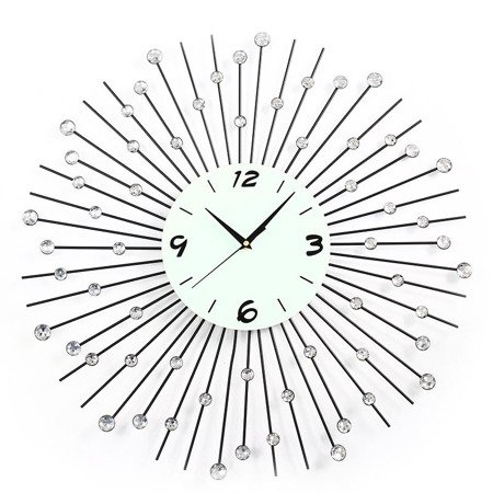 Okrągły czarny nowoczesny zegar ścienny wiszący z kryształkami ze szklaną tarczą M-07