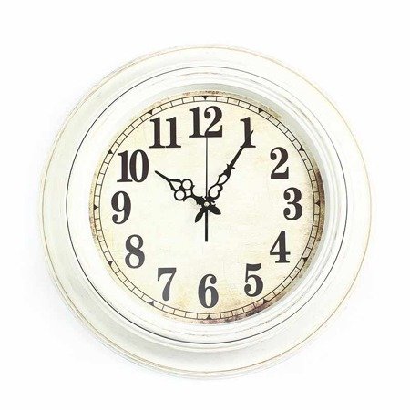 Okrągły kremowy biały postarzany zegar na ścianę wiszący retro vintage do kuchni M-11