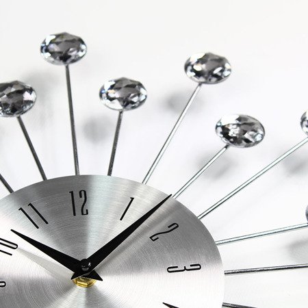 Okrągły nowoczesny srebrny zegar cristal ścienny  z kryształkami srebrna tarcza z aluminium M-05