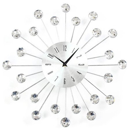 Okrągły nowoczesny srebrny zegar cristal ścienny  z kryształkami srebrna tarcza z aluminium M-05