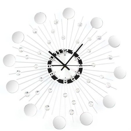 Okrągły srebrny nowoczesny zegar na ścianę wiszący z lusterkiem M-09