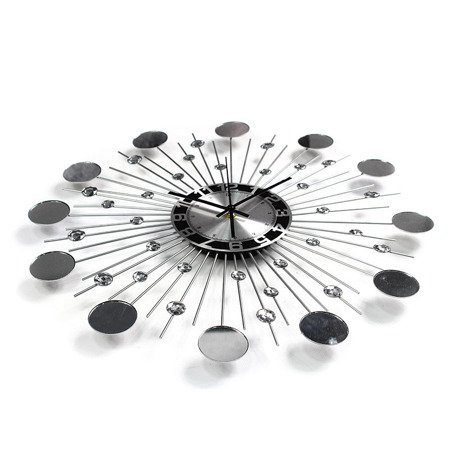 Okrągły srebrny nowoczesny zegar na ścianę wiszący z lusterkiem M-09