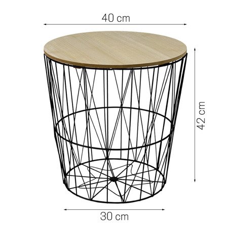 Okrągły stolik kawowy z koszem druciany duży z drutu drewniany blat SK104B-41