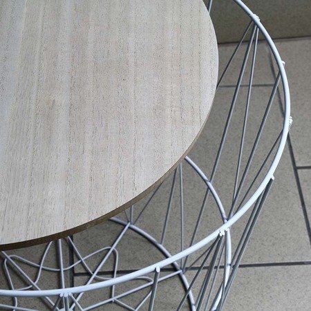 Okrągły stolik kawowy z koszem druciany duży z drutu drewniany blat SK104W-41