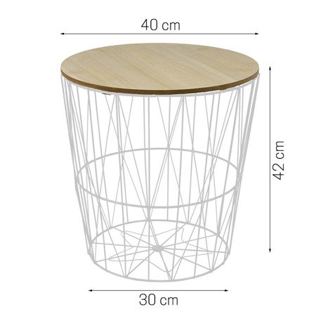Okrągły stolik kawowy z koszem druciany duży z drutu drewniany blat SK104W-41