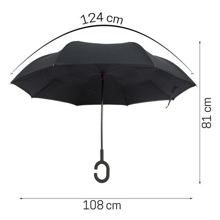 Parasol otwierany odwrotnie, parasolka odwrócona paski czarny UC121201