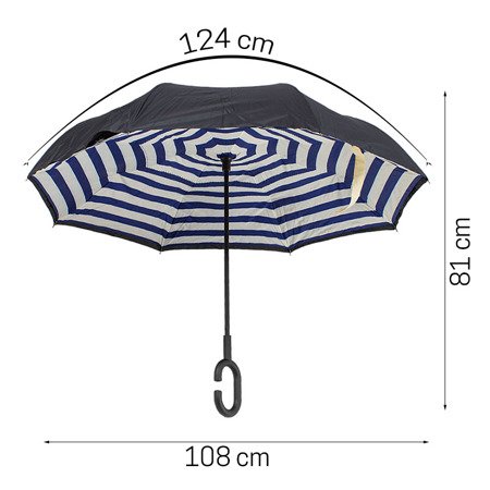 Parasol otwierany odwrotnie, parasolka odwrócona paski - niebieska UC824015BL