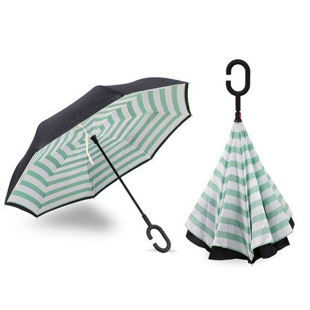Parasol otwierany odwrotnie, parasolka odwrócona paski zielony UC824015G