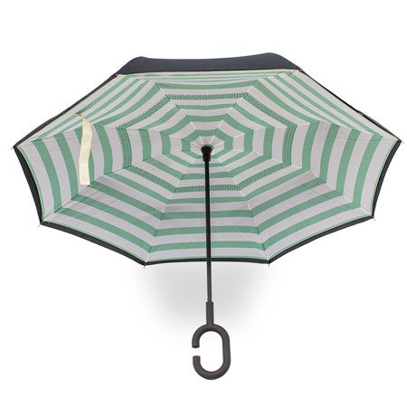 Parasol otwierany odwrotnie, parasolka odwrócona paski zielony UC824015G