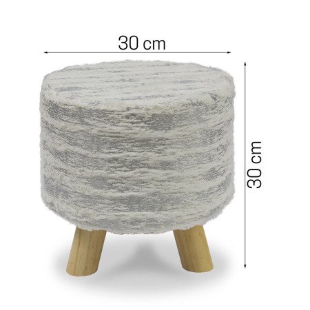 Pufa na trzech drewnianych bukowych nogach taboret stołek z lekkim futrem srebrna UC60119-1