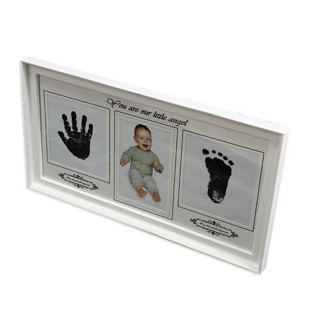 Ramka na pamiątkowe zdjęcie Twojej pociechy i odcisk rączki i nóżki dziecka z tuszem UC82339