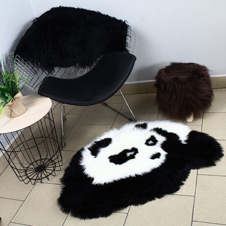 Skórka włochata dywanik do salonu futro włochacz do pokoju dziecięcego panda czarny UC121226